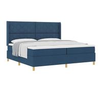 Hoopleep Lit à ressorts moderne rembourré avec tête, matelas moyen-ferme inclus, tissu bleu, lit king size 200 x 200 cm, cadre en bois stable, jambes dorées élégantes, poids maximal de 280 kg