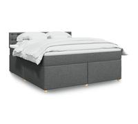Hoopleep Lit à sommier gris foncé avec matelas, 180 x 200 cm, plateforme rembourrée en tissu, tête intégrée, matelas à ressort de poche moyen, surmatelas amovible pour un confort amélioré
