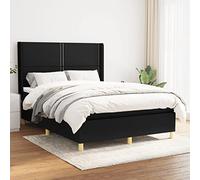 Hoopleep Lit à sommier noir avec matelas, 140 x 200 cm, rembourrage en tissu, tête réglable en hauteur, matelas à ressort de poche, support moyen, surmatelas doux pour la peau inclus, taille queen