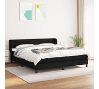 Hoopleep Lit à sommier noir avec matelas, 180 x 200 cm, rembourrage en tissu durable, tête réglable, matelas à ressort de poche, support de parapluie moyen pour un sommeil réparateur