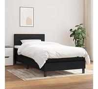 Hoopleep Lit à sommier noir avec matelas, rembourrage en tissu 90 x 190 cm, tête réglable, matelas à ressort de poche, support médium ferme, surmatelas doux pour la peau pour un sommeil réparateur