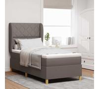Hoopleep Lit à sommier tapissier, avec matelas, 90 x 190 cm, taupe, gris foncé, tête de lit réglable en hauteur, cadre en bois, lit simple, avec matelas en mousse et surmatelas, pour chambre à coucher