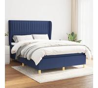 Hoopleep Lit à sommier tapissier avec matelas, bleu, 140 x 190 cm, housse en tissu, tête de lit réglable en hauteur, matelas à ressorts ensachés, soutien mi-ferme