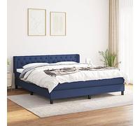 Hoopleep Lit à sommier tapissier avec matelas, bleu, 160 x 200 cm, housse en tissu, tête de lit réglable en hauteur, matelas à ressorts ensachés, soutien mi-ferme