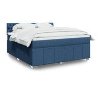 Hoopleep Lit à sommier tapissier avec matelas, bleu, 180 x 200 cm, housse en tissu, matelas à ressorts ensachés, éclairage LED, surmatelas confortable, cadre de lit robuste, lit moderne pour chambre à