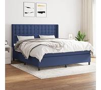 Hoopleep Lit à sommier tapissier avec matelas, bleu, 180 x 200 cm, housse en tissu, tête de lit réglable en hauteur, matelas à ressorts ensachés, soutien mi-ferme