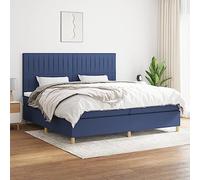 Hoopleep Lit à sommier tapissier avec matelas, bleu, 200 x 200 cm, housse en tissu, tête de lit réglable en hauteur, matelas à ressorts ensachés, soutien mi-ferme