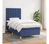 Hoopleep Lit à sommier tapissier avec matelas bleu, 80 x 200 cm, housse en tissu, tête de lit réglable en hauteur, matelas à ressorts ensachés, soutien mi-ferme