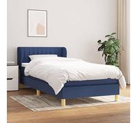 Hoopleep Lit à sommier tapissier avec matelas bleu, 80 x 200 cm, housse en tissu, tête de lit réglable en hauteur, matelas à ressorts ensachés, soutien mi-ferme