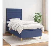 Hoopleep Lit à sommier tapissier avec matelas, bleu, 90 x 190 cm, housse en tissu, tête de lit réglable en hauteur, matelas à ressorts ensachés, soutien mi-ferme
