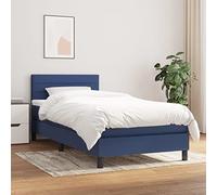 Hoopleep Lit à sommier tapissier avec matelas, bleu, 90 x 200 cm, housse en tissu, tête de lit réglable en hauteur, matelas à ressorts ensachés, soutien mi-ferme