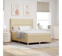Hoopleep Lit à sommier tapissier avec matelas crème, 160 x 200 cm, housse en tissu, tête de lit réglable, cadre en bois stable, pieds dorés, taille Queen King