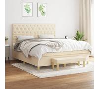 Hoopleep Lit à sommier tapissier avec matelas, crème, 160 x 200 cm, housse en tissu, tête de lit réglable en hauteur, matelas à ressorts ensachés, soutien moyennement dur, surmatelas doux pour la peau