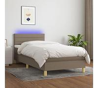Hoopleep Lit à sommier tapissier, avec matelas et LED, en tissu taupe, lit simple, 80 x 200 cm, avec tête de lit réglable en hauteur, matelas à ressorts ensachés et surmatelas pour chambre à coucher