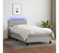 Hoopleep Lit à sommier tapissier avec matelas et LED, gris clair, 80 x 200 cm, housse en tissu, tête de lit réglable, matelas à ressorts ensachés, coussin doux pour la peau, pour un sommeil réparateur