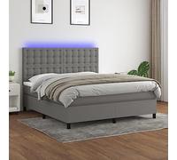Hoopleep Lit à sommier tapissier avec matelas et LED, gris foncé, 160 x 200 cm, housse en tissu, tête de lit réglable en hauteur, matelas à ressorts ensachés, surmatelas doux pour la peau pour un