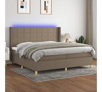 Hoopleep Lit à sommier tapissier avec matelas et LED taupe, 200 x 200 cm, housse en tissu, tête de lit réglable en hauteur, matelas à ressorts ensachés, surmatelas doux pour la peau, bandes LED
