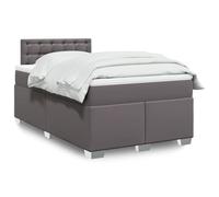 Hoopleep Lit à sommier tapissier avec matelas, gris, 120 x 190 cm, cuir synthétique, ressorts ensachés, éclairage LED, surmatelas, cadre de lit robuste pour un sommeil réparateur