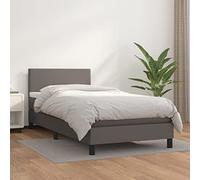 Hoopleep Lit à sommier tapissier avec matelas, gris, 80 x 200 cm, cuir synthétique, tête de lit réglable en hauteur, matelas à ressorts ensachés, soutien mi-ferme