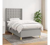 Hoopleep Lit à sommier tapissier avec matelas gris clair, 100 x 200 cm, housse en tissu, tête de lit réglable, matelas à ressorts ensachés, confort moyennement dur pour un sommeil réparateur, kit