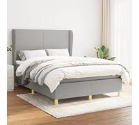 Hoopleep Lit à sommier tapissier avec matelas, gris clair, 140 x 190 cm, housse en tissu, tête de lit réglable en hauteur, matelas à ressorts ensachés, soutien mi-ferme
