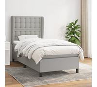 Hoopleep Lit à sommier tapissier avec matelas, gris clair, 80 x 200 cm, housse en tissu, tête de lit réglable en hauteur, matelas à ressorts ensachés, soutien mi-ferme