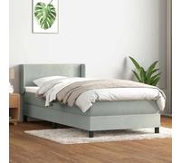 Hoopleep Lit à sommier tapissier avec matelas, gris clair, 90 x 210 cm, housse en velours, matelas à ressorts ensachés, tête de lit réglable, surmatelas en mousse à mémoire de forme, kit complet pour