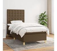 Hoopleep Lit à sommier tapissier avec matelas, marron foncé, 90 x 200 cm, housse en tissu, tête de lit réglable en hauteur, matelas à ressorts ensachés, soutien mi-ferme