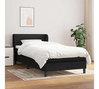 Hoopleep Lit à sommier tapissier avec matelas, noir, 90 x 190 cm, housse en tissu, tête de lit réglable en hauteur, matelas à ressorts ensachés, soutien mi-ferme