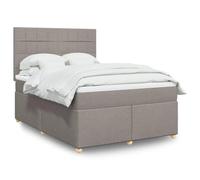 Hoopleep Lit à sommier tapissier avec matelas, taupe, 160 x 200 cm, housse en tissu, matelas à ressorts ensachés, tête de lit réglable en hauteur, surmatelas confortable, pieds en bois de pin
