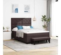 Hoopleep Lit à sommier tapissier avec matelas, tissu marron foncé, 140 x 200 cm, lit double, tête de lit réglable, cadre en bois robuste, grand confort pour un sommeil réparateur