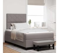Hoopleep Lit à sommier tapissier avec matelas, tissu taupe, 120 x 190 cm, tête de lit réglable, matelas à ressorts ensachés moyennement ferme, cadre en bois, lit double confortable pour un sommeil