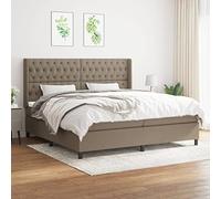 Hoopleep Lit à sommier tapissier avec matelas, tissu taupe, 200 x 200 cm, ressort de poche, tête réglable, cadre de lit Queen Size pour un sommeil confortable et une détente