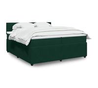 Hoopleep Lit à sommier tapissier avec matelas, vert foncé, 200 x 200 cm, tissu velours, matelas à ressorts ensachés, surmatelas confortable, pieds en plastique renforcé, bois de pin massif, sommeil