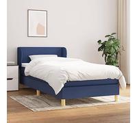 Hoopleep Lit à sommier tapissier bleu avec matelas, 90 x 200 cm, housse en tissu, tête de lit réglable en hauteur, matelas à ressorts ensachés, soutien mi-ferme