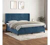 Hoopleep Lit à sommier tapissier bleu foncé avec matelas, 200 x 200 cm, en velours, tête de lit réglable, ressorts ensachés moyens, pour un sommeil réparateur, grand confort