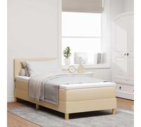 Hoopleep Lit à sommier tapissier crème avec matelas, 100 x 200 cm, housse en tissu, tête de lit réglable, pieds robustes, sommier à lattes ergonomique, réglage manuel de la hauteur pour chambre à