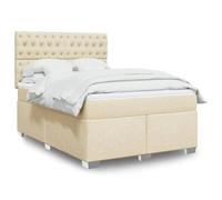 Hoopleep Lit à sommier tapissier crème avec matelas, 160 x 200 cm en tissu rembourré, lit queen, tête réglable, lumières LED, matelas à ressort de poche, surmatelas en mousse pour un confort optimal