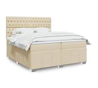 Hoopleep Lit à sommier tapissier crème avec matelas, 200 x 200 cm, rembourrage en tissu, matelas à ressort de poche et surmatelas, tête réglable en hauteur, lattes de support optimales, taille queen