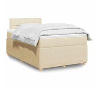 Hoopleep Lit à sommier tapissier crème avec matelas à ressort de poche, 120 x 190 cm, rembourrage en tissu doux, tête LED, soutien moyen, surmatelas amovible, port USB pour améliorer le confort et la