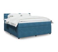 Hoopleep Lit à sommier tapissier de luxe avec matelas, 180 x 200 cm, en velours bleu élégant, avec matelas à ressorts ensachés et surmatelas, pour un sommeil réparateur et un confort optimal