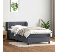 Hoopleep Lit à sommier tapissier en velours gris foncé, avec matelas à ressorts ensachés, 90 x 220 cm, tête de lit réglable en hauteur, surmatelas pour un sommeil réparateur et une longue durée de vie