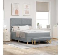 Hoopleep Lit à sommier tapissier gris clair avec matelas, 140 x 190 cm, housse en tissu, lit double moderne avec matelas en mousse, cadre en bois robuste et tête de lit, durable pour chambre à coucher