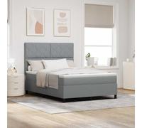 Hoopleep Lit à sommier tapissier gris clair avec matelas, 140 x 190 cm, housse en tissu, tête de lit réglable, cadre en bois stable, pour un sommeil réparateur, grand lit