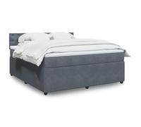 Hoopleep Lit à sommier tapissier gris foncé avec matelas, 180 x 200 cm, housse en velours, matelas à ressorts ensachés, surmatelas confortable, pieds en plastique renforcé, bois de pin massif, sommeil