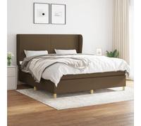 Hoopleep Lit à sommier tapissier marron foncé avec matelas, 160 x 200 cm, taille queen tissu, tête de lit réglable en hauteur, matelas à ressorts ensachés, surmatelas pour chambre à coucher, sommeil