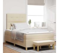 Hoopleep Lit à sommier tapissier moderne avec matelas, tissu crème, 120 x 200 cm, cadre en bois, matelas en mousse, petit lit double avec tête de lit, lit durable pour chambre à coucher