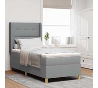 Hoopleep Lit à sommier tapissier moderne avec matelas, tissu gris clair, 100 x 200 cm, tête de lit réglable, cadre en bois stable, pieds dorés élégants, matelas à ressorts ensachés en polyester