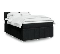 Hoopleep Lit à sommier tapissier moderne noir avec matelas et éclairage LED intégré, taille Queen Size 160 x 200 cm, rembourrage en tissu, matelas à ressorts de poche moyen, housse de surmatelas