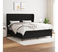Hoopleep Lit à sommier tapissier noir avec matelas, 180 x 200 cm en tissu rembourré, tête réglable en hauteur, matelas à ressort de poche, support médium pour un sommeil confortable